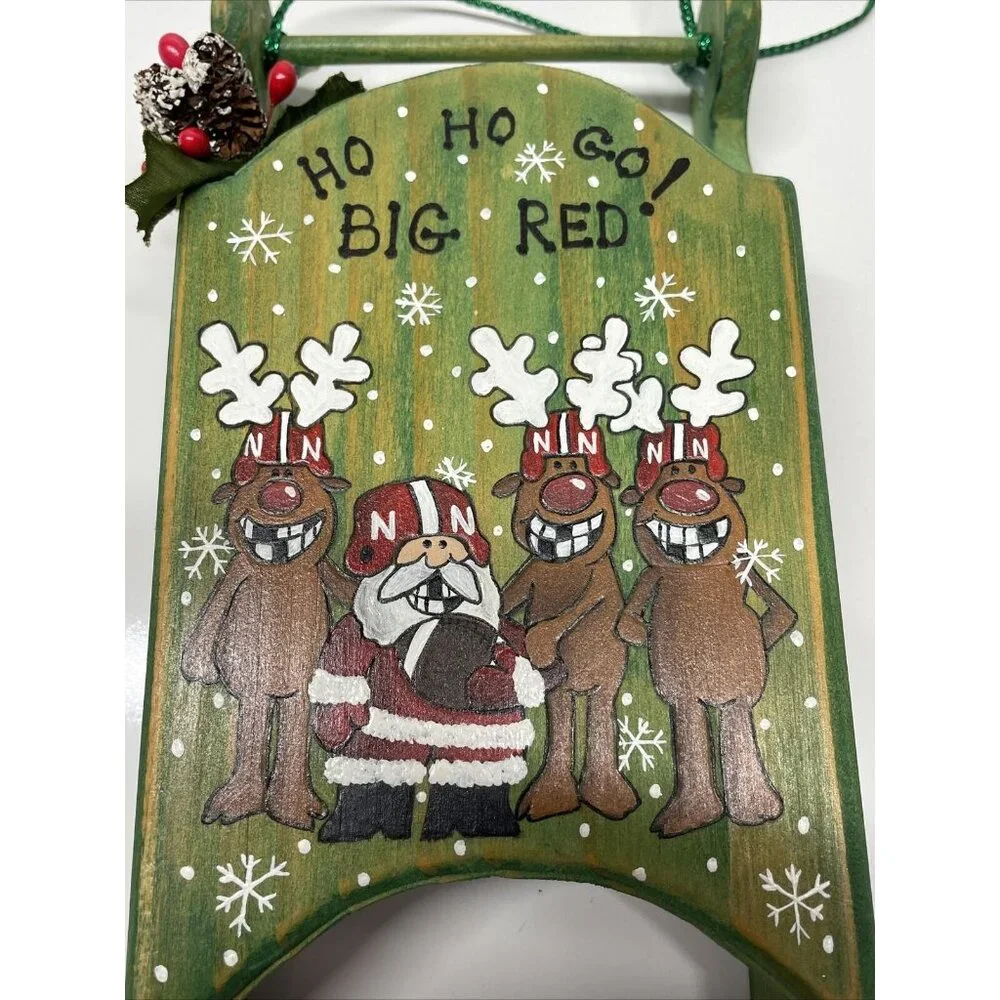 Christmas Football Wall Hanging Big Red Santa Sleigh Reindeer Green Hand Painted
